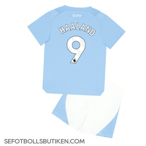 Manchester City Erling Haaland #9 Replika Babykläder Hemma matchkläder barn 2023-24 Korta ärmar (+ Korta byxor)